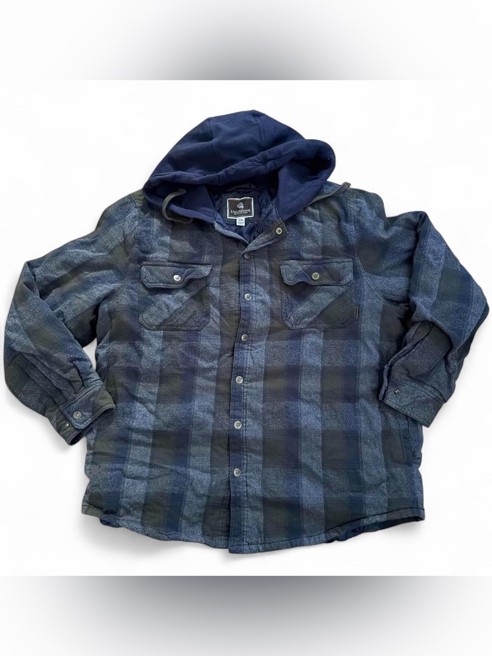 Legendary Outfitters navy blue plaid hooded insulated  flannel shirt shaket  XXL